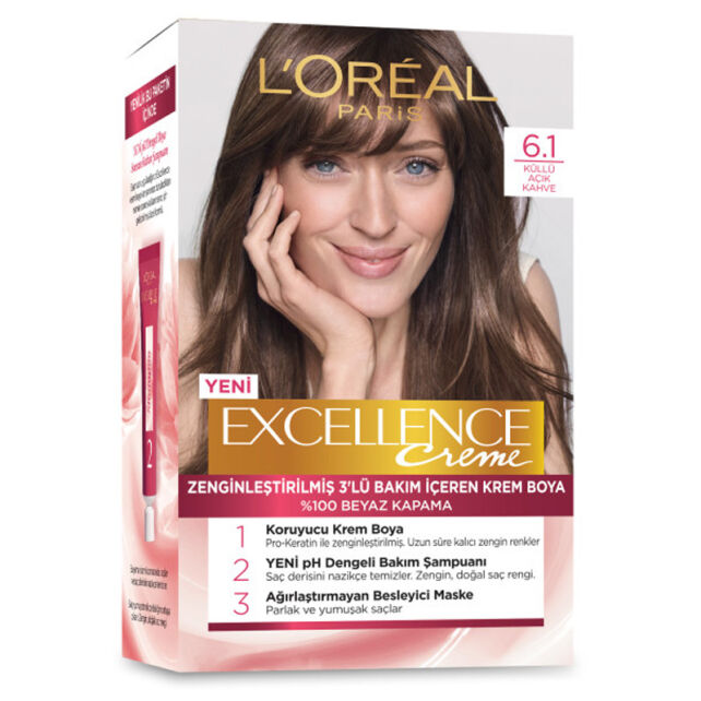 Loreal Paris Excellence Creme - Krem Saç Boyası No: 6.1 Küllü Açık Kahve - 1