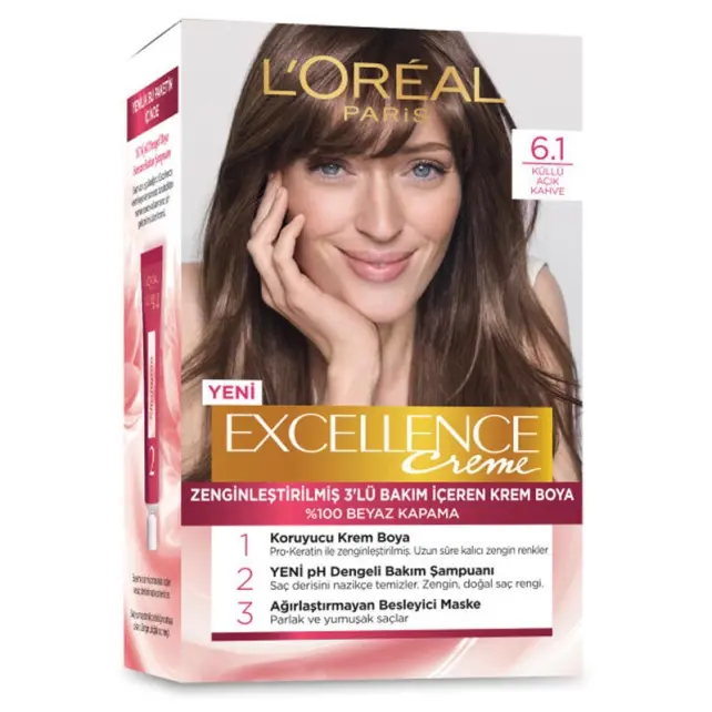 Loreal Paris Excellence Creme - Krem Saç Boyası No: 6.1 Küllü Açık Kahve - 1