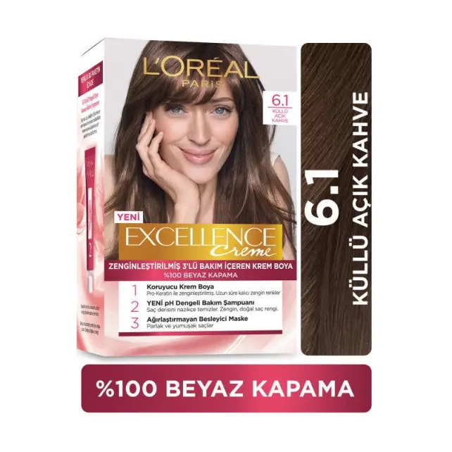 Loreal Paris Excellence Creme - Krem Saç Boyası No: 6.1 Küllü Açık Kahve - 2
