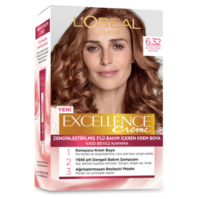 Loreal Paris Excellence Creme - Krem Saç Boyası No: 6.32 Altın Açık Kahve - 1