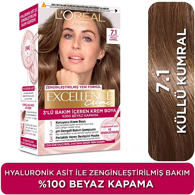 Loreal Paris Excellence Creme - Krem Saç Boyası No: 7.1 Küllü Kumral - 3