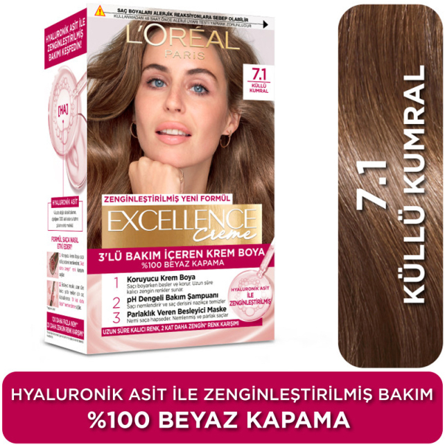 Loreal Paris Excellence Creme - Krem Saç Boyası No: 7.1 Küllü Kumral - 3