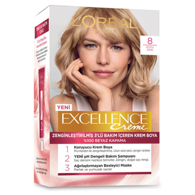 Loreal Paris Excellence Creme - Krem Saç Boyası No: 8 Koyu Sarı - 1