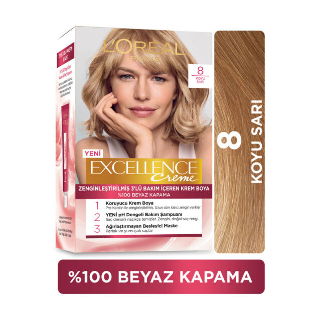 Loreal Paris Excellence Creme - Krem Saç Boyası No: 8 Koyu Sarı - 2
