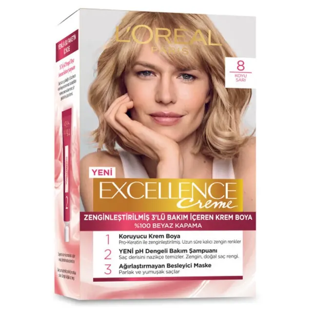 Loreal Paris Excellence Creme - Krem Saç Boyası No: 8 Koyu Sarı - 1