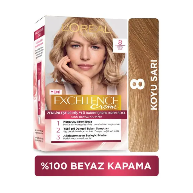 Loreal Paris Excellence Creme - Krem Saç Boyası No: 8 Koyu Sarı - 2