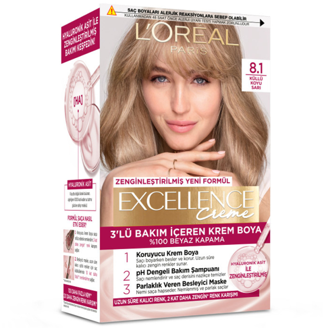 Loreal Paris Excellence Creme - Krem Saç Boyası No: 8.1 Küllü Koyu Sarı - 1