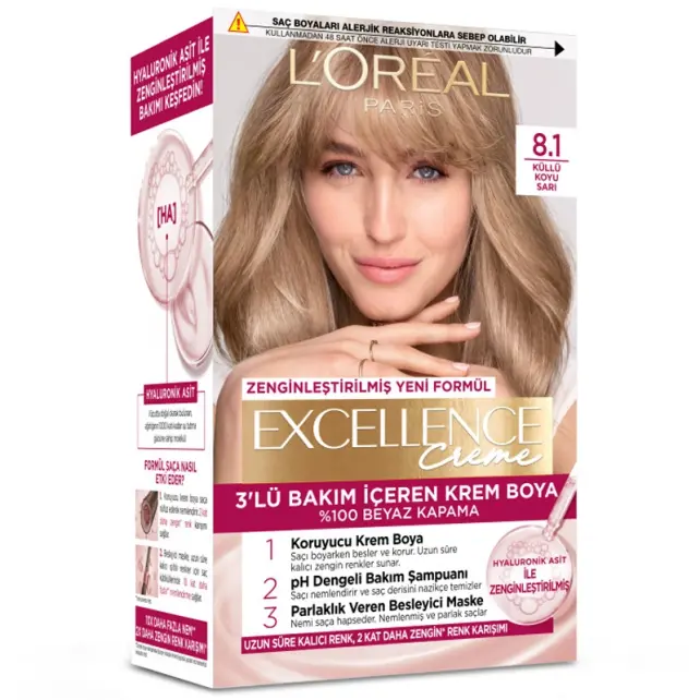 Loreal Paris Excellence Creme - Krem Saç Boyası No: 8.1 Küllü Koyu Sarı - 1