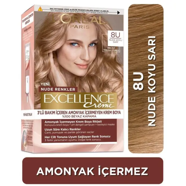 Loreal Paris Excellence Creme - Krem Saç Boyası No: 8U Nude Koyu Sarı - 2