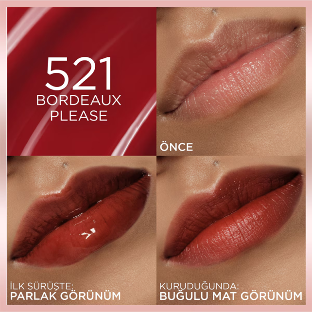 Loreal Paris Hyaluron Tint Lip Stain Serum Ruj No: 521 Bordeaux Please - 3