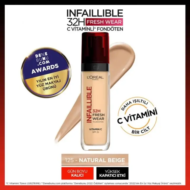 Loreal Paris Infaillible 32H Fresh Wear Foundation - Kapatıcı Fondöten No: 125 Natural Rose - 2