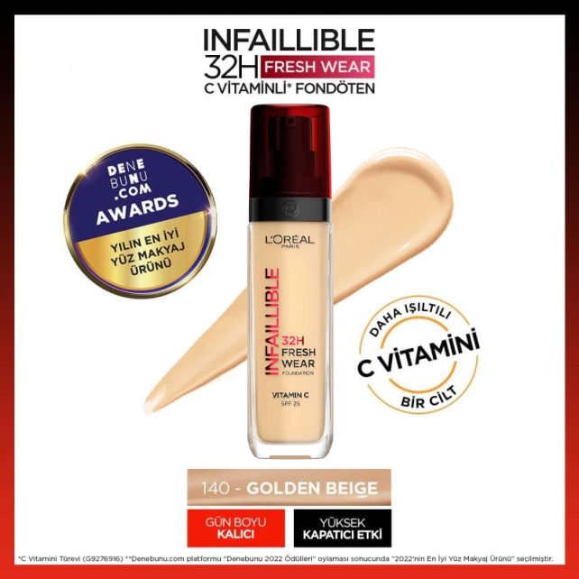 Loreal Paris Infaillible 32H Fresh Wear Foundation - Kapatıcı Fondöten No: 140 - 3