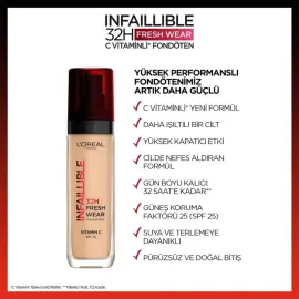 Loreal Paris Infaillible 32H Fresh Wear - Kapatıcı Fondöten No-130 True Beige - 4