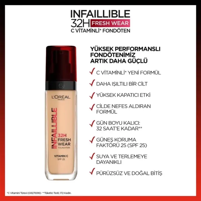 Loreal Paris Infaillible 32H Fresh Wear - Kapatıcı Fondöten No-130 True Beige - 4