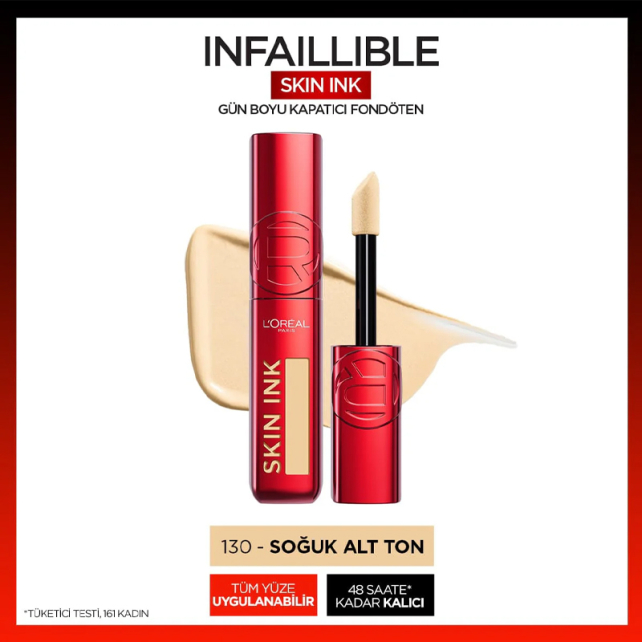 Loreal Paris Infaillible Skin Ink - Gün Boyu Kapatıcı Fondöten No: 130 Cool Rose - 3