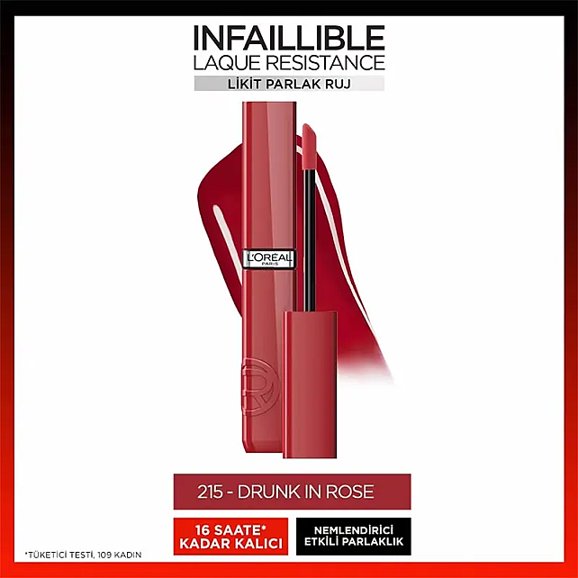 Loreal Paris Laque Resistance - Likit Parlak Ruj No: 215 Drunk In Rose - 2