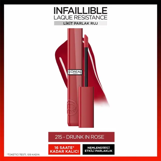Loreal Paris Laque Resistance - Likit Parlak Ruj No: 215 Drunk In Rose - 2
