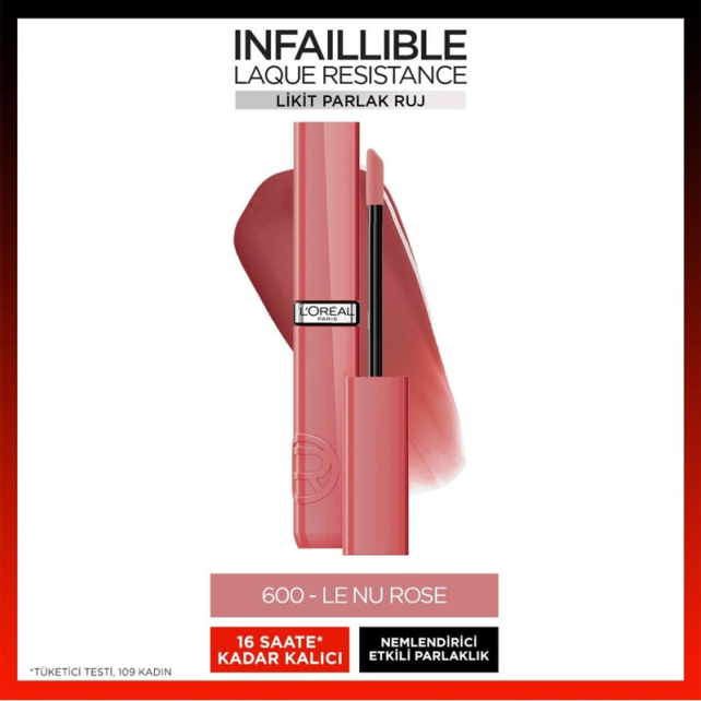 Loreal Paris Laque Resistance - Likit Parlak Ruj No: 600 Le Nu Rose - 3