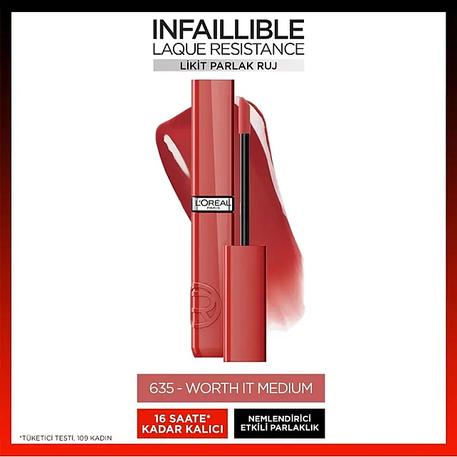 Loreal Paris Laque Resistance - Likit Parlak Ruj No: 635 Worth It Medium - 3