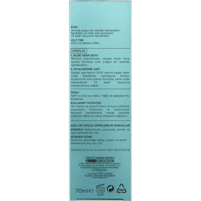 Loreal Paris Nem Terapisi Aloe Vera Kuru ve Hassas Ciltler İçin Günlük Bakım 70ml - 3