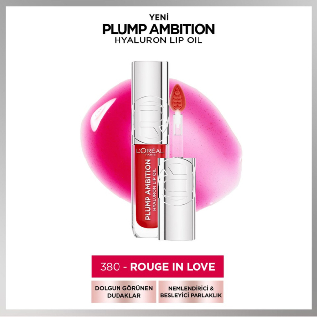 Loreal Paris Plump Ambition Hyaluron Lip Oil - Dudak Parlatıcı No: 380 Rouge In Love - 2