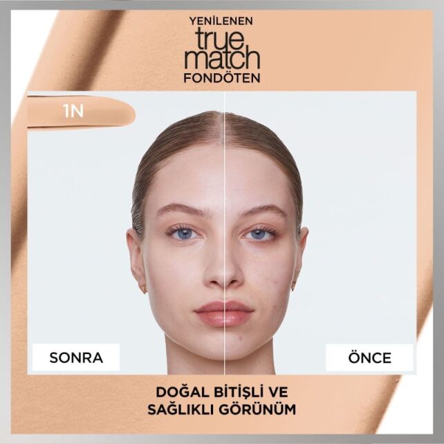 Loreal Paris True Match Foundation - Mat Föndöten No: 1N Ivory - 3