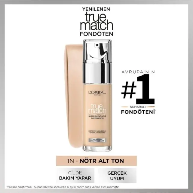 Loreal Paris True Match Foundation - Mat Föndöten No: 1N Ivory - 2