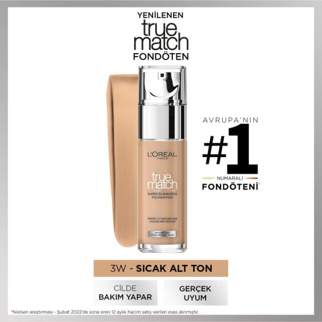 Loreal Paris True Match Foundation - Mat Föndöten No: 3D3W Beige D - 2