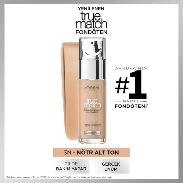 Loreal Paris True Match Foundation - Mat Föndöten No: 3N Creamy Beige - 2