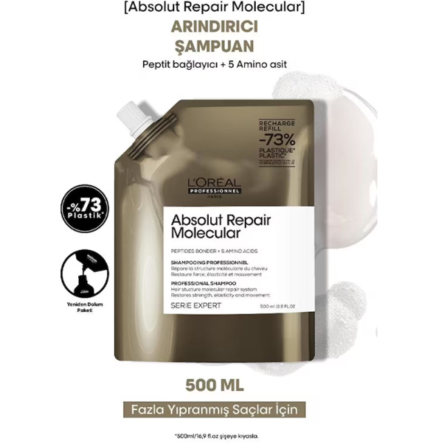 Loreal Professionnel Absolut Repair Molecular Shampoo Refill - Onarıcı Saç Bakım Şampuanı 500ml - 2