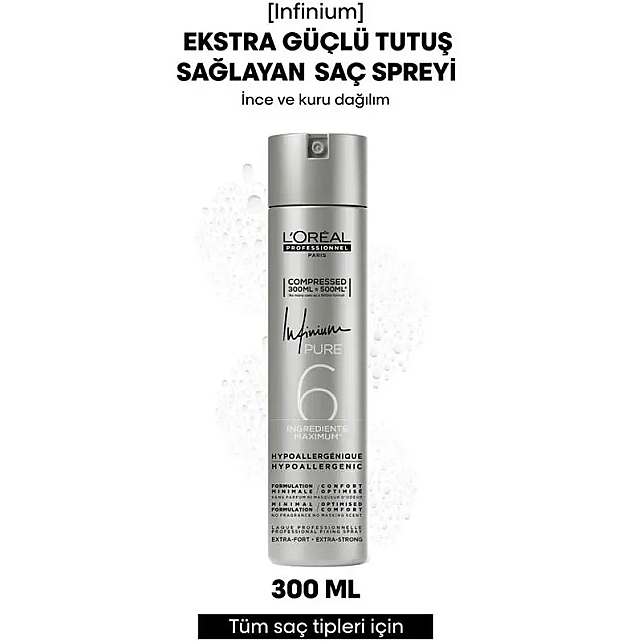 Loreal Professionnel Infinium Pure 6 Extra Strong - Ekstra Tutuşlu Saç Spreyi 300ml - 2