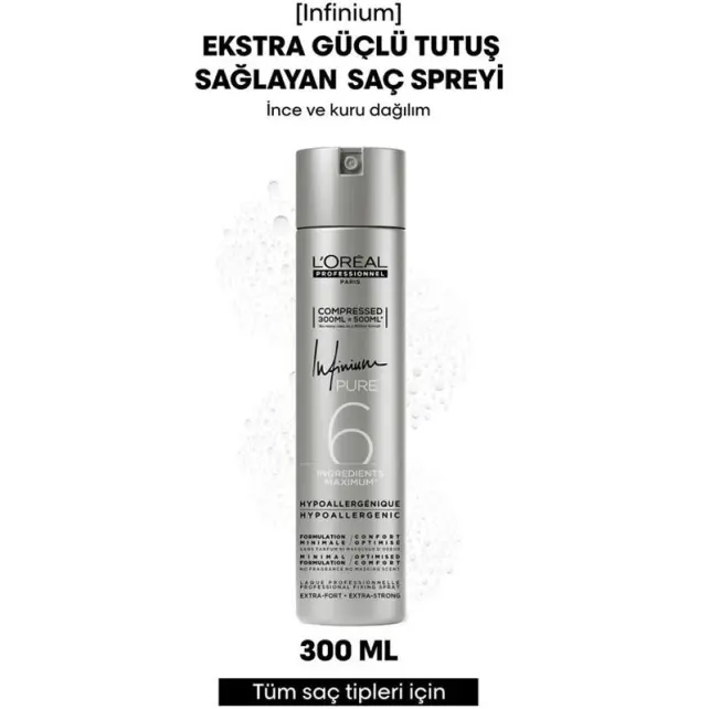 Loreal Professionnel Infinium Pure 6 Extra Strong - Ekstra Tutuşlu Saç Spreyi 300ml - 2