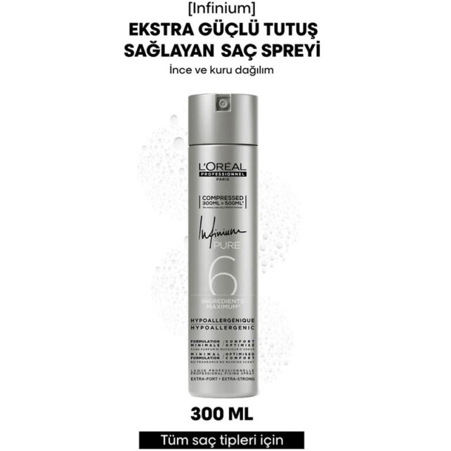 Loreal Professionnel Infinium Pure 6 Extra Strong - Esktra Tutuşlu Saç Spreyi 300ml - 2
