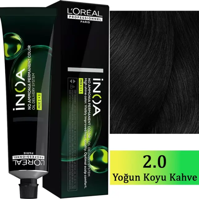Loreal Professionnel Inoa - Amonyaksız Saç Boyası No: 2.0 Yoğun Koyu Kahve 60g - 1