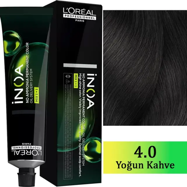 Loreal Professionnel Inoa - Amonyaksız Saç Boyası No: 4.0 Yoğun Kahve 60g - 1