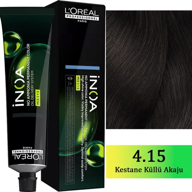 Loreal Professionnel Inoa - Amonyaksız Saç Boyası No: 4.15 Kestane Küllü Akaju 60g - 1