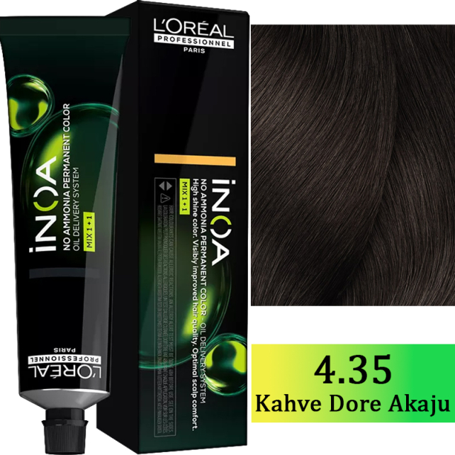 Loreal Professionnel Inoa - Amonyaksız Saç Boyası No: 4.35 Kahve Dore Akaju 60g - 1