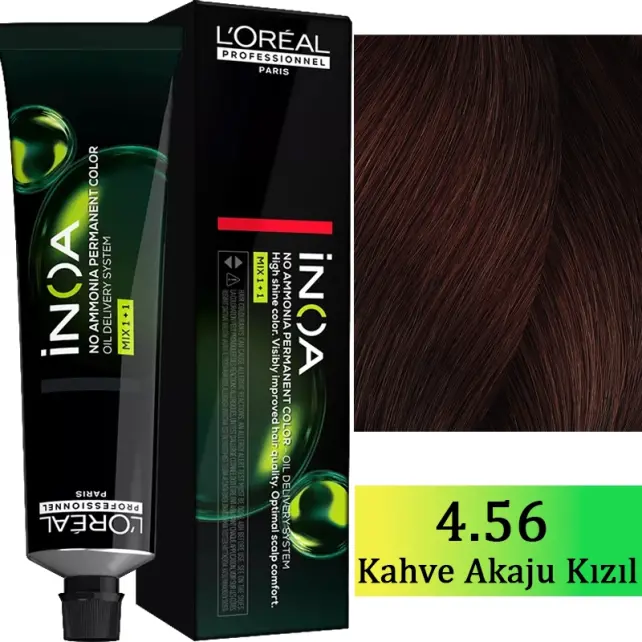 Loreal Professionnel Inoa - Amonyaksız Saç Boyası No: 4.56 Kahve Akaju Kızıl 60g - 1