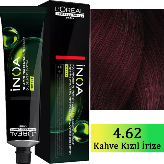 Loreal Professionnel Inoa - Amonyaksız Saç Boyası No: 4.62 Kahve Kızıl İrize 60g - 1