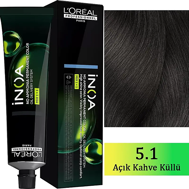 Loreal Professionnel Inoa - Amonyaksız Saç Boyası No: 5.1 Açık Kahve Küllü 60g - 1