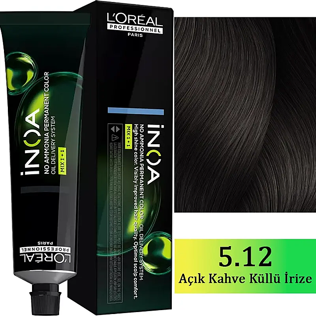 Loreal Professionnel Inoa - Amonyaksız Saç Boyası No: 5.12 Açık Kahve Küllü İrize 60g - 1