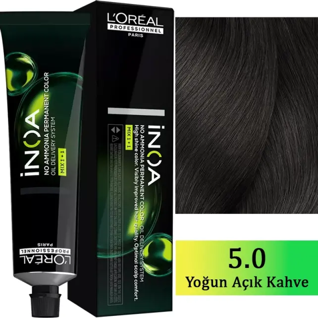 Loreal Professionnel Inoa - Amonyaksız Saç Boyası No: 5.0 Yoğun Açık Kahve 60g - 1