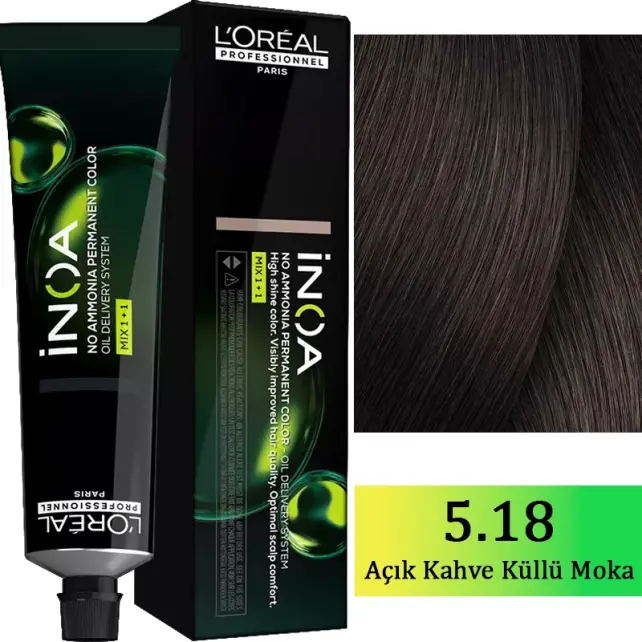 Loreal Professionnel Inoa - Amonyaksız Saç Boyası No: 5.18 Açık Kül Moka Kahve 60g - 1