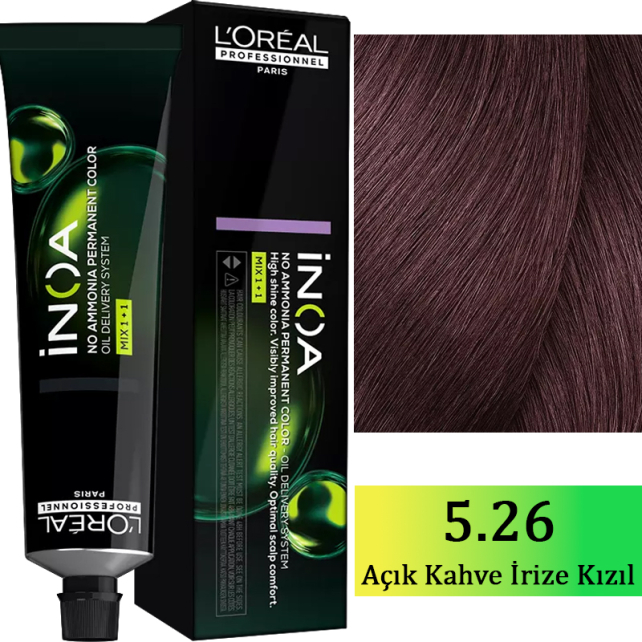 Loreal Professionnel Inoa - Amonyaksız Saç Boyası No: 5.26 Açık Kahve İrize Kızıl 60g - 1