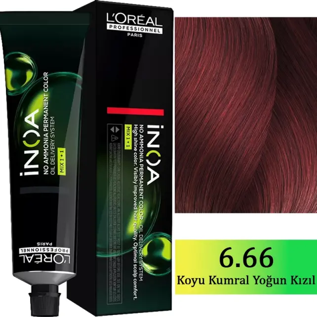 Loreal Professionnel Inoa - Amonyaksız Saç Boyası No: 6.66 Koyu Kumral Yoğun Kızıl - 1