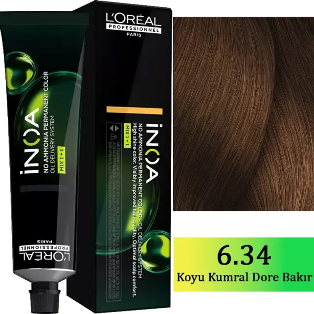 Loreal Professionnel Inoa - Amonyaksız Saç Boyası No: 6.34 Koyu Kumral Dore Bakır 60g - 1