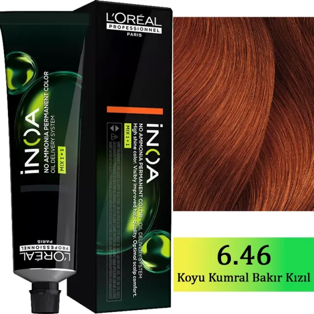Loreal Professionnel Inoa - Amonyaksız Saç Boyası No: 6.46 Koyu Kumral Bakır Kızıl 60g - 1