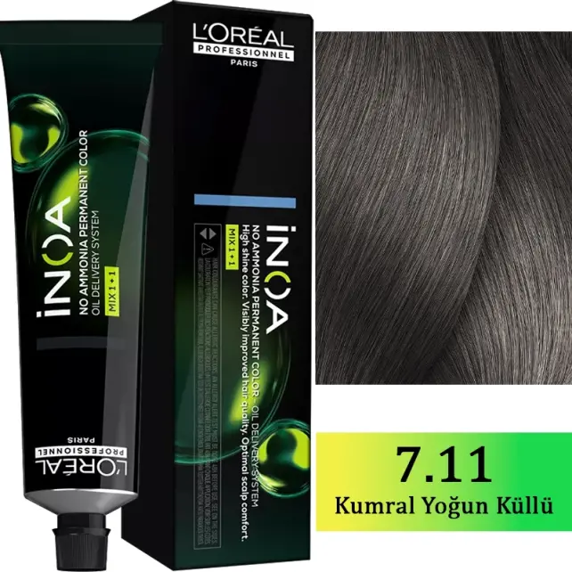 Loreal Professionnel Inoa - Amonyaksız Saç Boyası No: 7.11 Kumral Yoğun Küllü 60g - 1