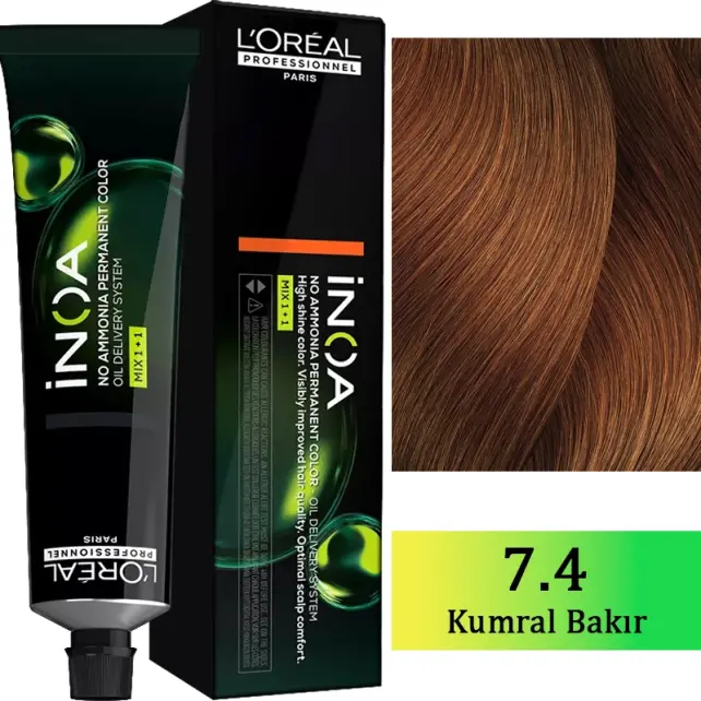 Loreal Professionnel Inoa - Amonyaksız Saç Boyası No: 7.4 Kumral Bakır 60g - 1