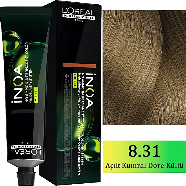 Loreal Professionnel Inoa - Amonyaksız Saç Boyası No: 8.31 Açık Kumral Dore Küllü 60g - 1